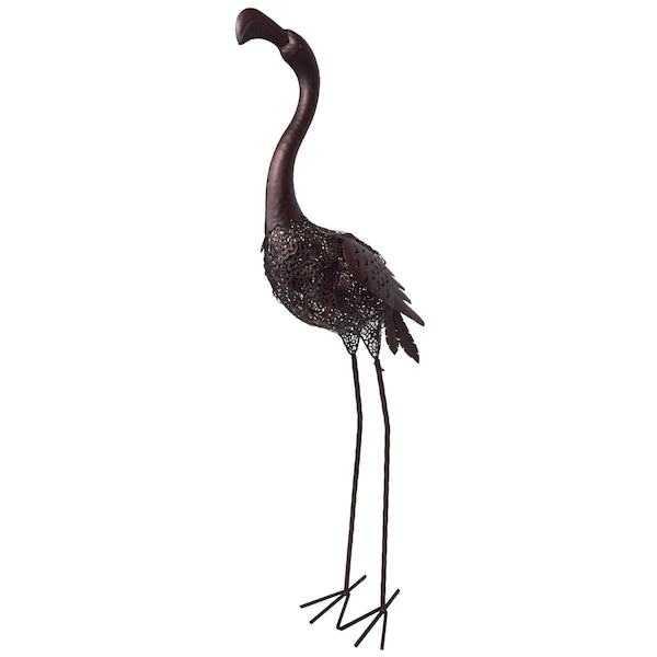 Pisos 40 in. Steel Animal Garden Flamingo Metal Sculpture Statue w/Solar Light & Ground Stake, Bronze PI2628463 - main